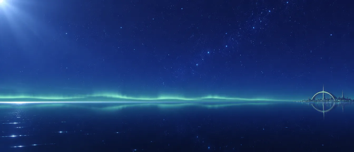 Salar dilihat dari Undersky pada malam hari, aurora mint tipis di atas cakrawala