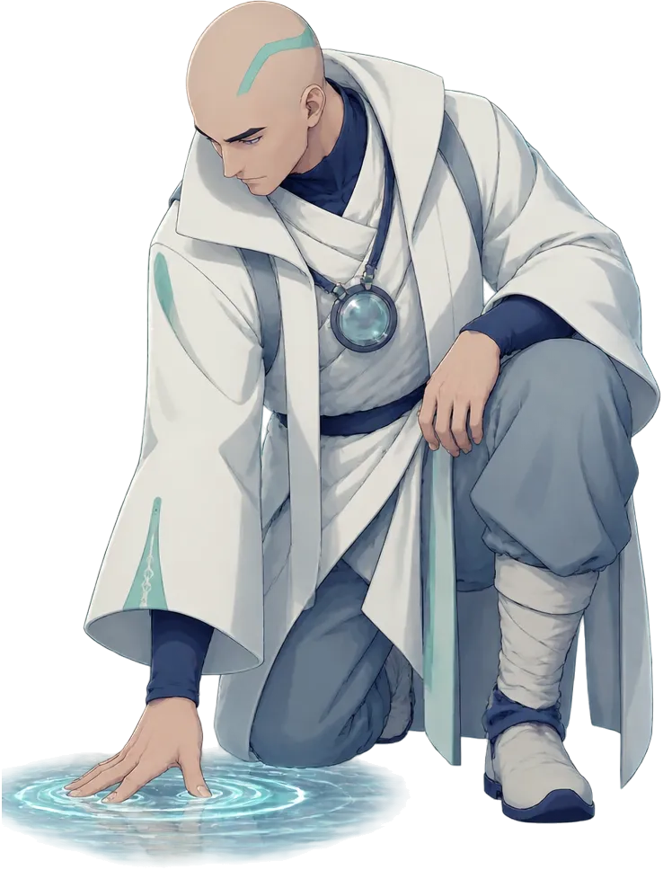 Sauro berlutut dan menekan telapak ke air, cincin cahaya menyebar dari tangannya